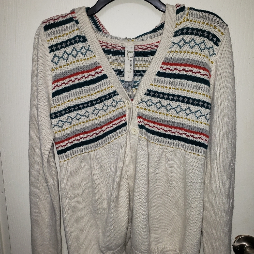 Large, Fossil, stripped/beige hodded sweater